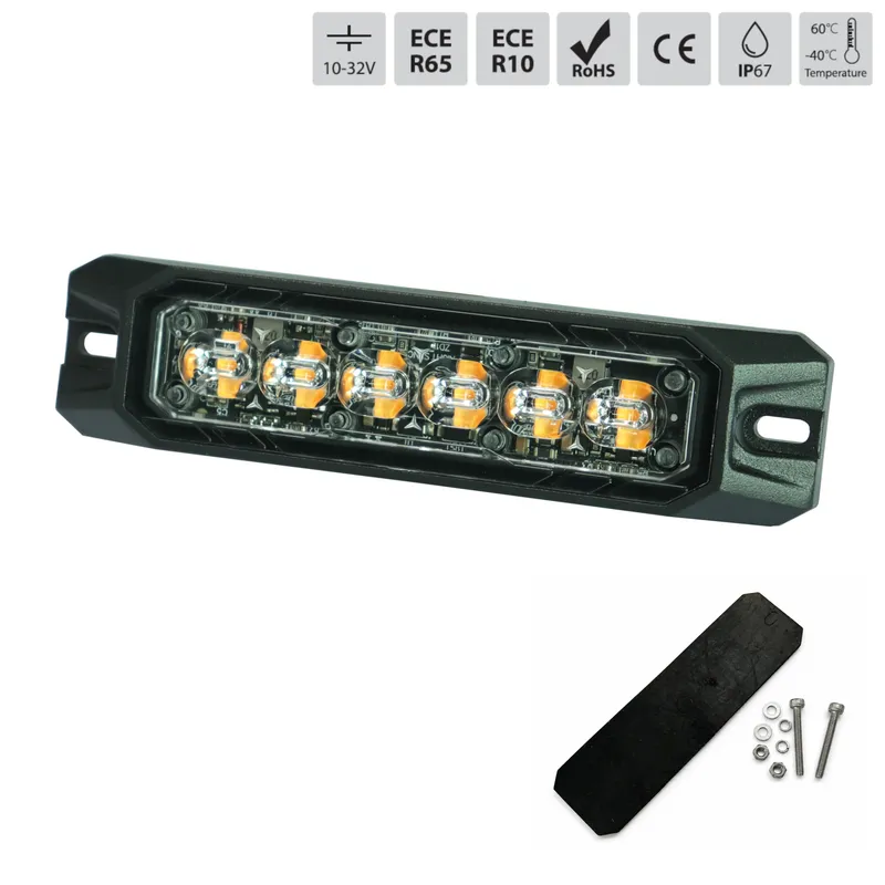 LED Габарит с оранжев блиц – 9 блиц режима, 6 LED, 15.6W, E-Mark E9, ECE R65 / R10, 12–24V - 0