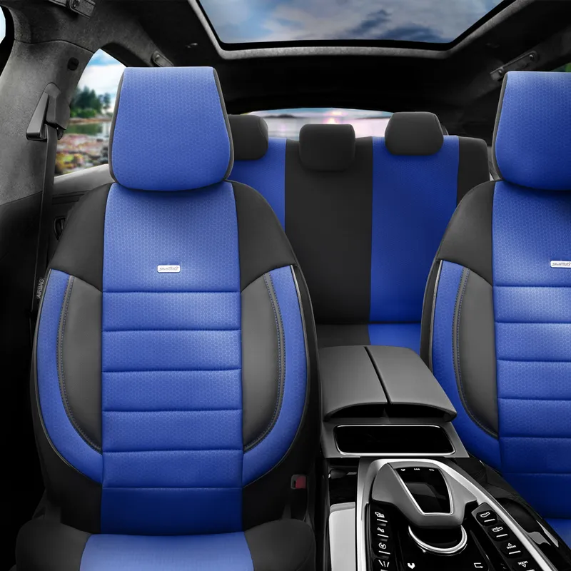Комплект Тапицерия SelectedFit Pro Design by OTOM текстил с кожа – Черно-Синя, за Предни и Задни Седалки - 0