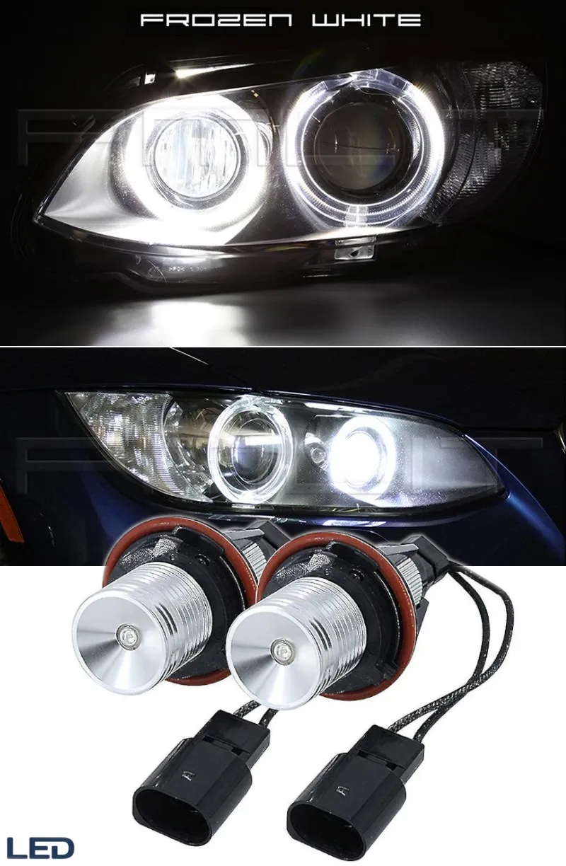 Комплект от 2 броя ярки бели LED крушки Angel Eyes ангелски очи 12V-24V за BMW с Canbus без грешки - 0