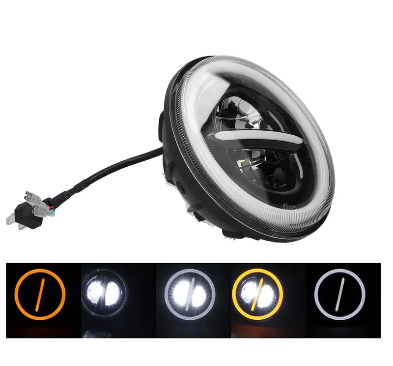 Универсален 7 инча 18см ЛЕД LED фар лампа халоген 12V-24V къси/дълги с DRL дневни светлини мигач бяло-жълто 7500lm за АТВ джип мотоциклет камион трактор и др. - 0