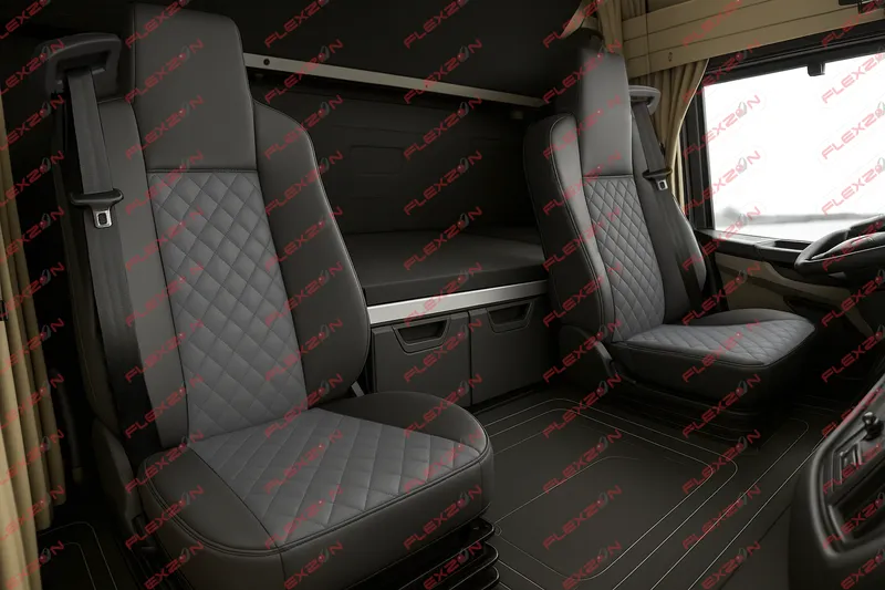 Комплект 1+1 тапицерия от еко кожа за MAN TGX EURO 6 2021+ - сиво-черно - 0
