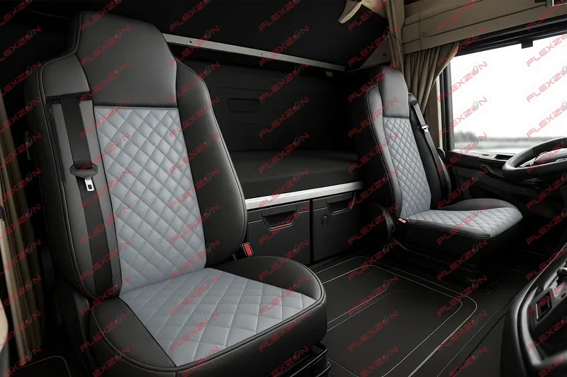 Комплект 1+1 тапицерия от еко кожа за IVECO STRALIS S-WAY 2021 - сиво-черно - 0