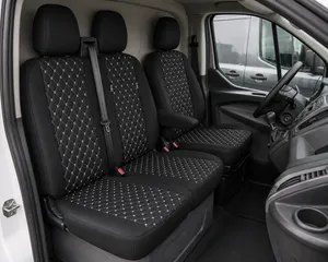Комплект 2+1 Тапицерия за FORD TRANSIT CUSTOM 2009+ – Еко кожа, Черна с бял шев, 8 части