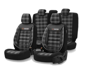 Комплект Луксозна Тапицерия OTOM текстил с еко кожа GTI SPORTS Design – Черна с бял шев, за Предни и Задни Седалки