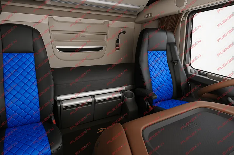 Комплект 1+1 тапицерия от еко кожа за DAF XF 106 2015-2021 - синьо-черно - 0