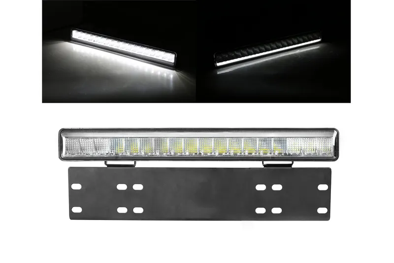38см LED Лед Бар Със Стойка За Номер С Три Функции 55W, 4768lm, 12V - 24V E-Mark Подходящ За Автомобил, Бус, Камион, Селскостопански машини, Трактор, Комбайн, Агро Техника, Сеялка, Пръскачка, Джип, 4X4, Offroad, SUV - 0