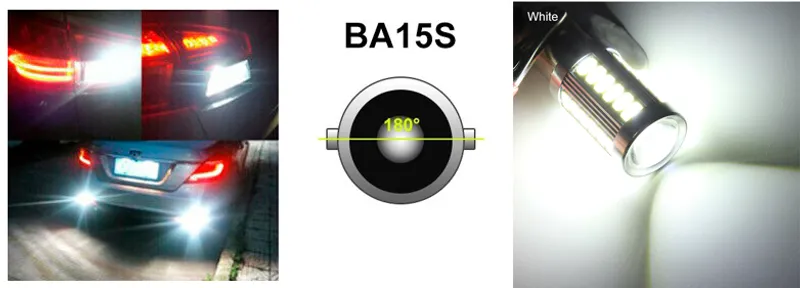 LED Лед Крушки, 33 SMD, С Лупа, BA15S 1156 (P21W), 12V, Бяла Светлина - 0