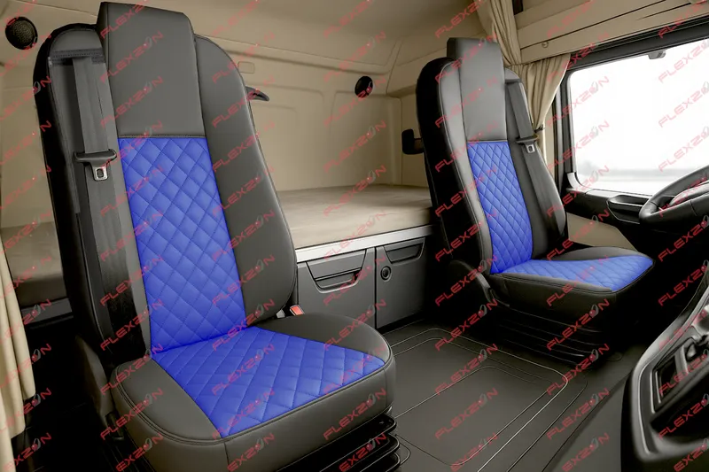 Комплект 1+1 тапицерия от еко кожа за MERCEDES ACTROS MP4 EURO 6 2015-2021 - синьо-черно - 0