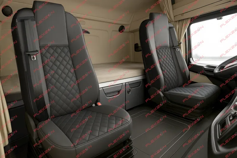 Комплект 1+1 тапицерия от еко кожа за MERCEDES ACTROS MP4 EURO 6 2015-2021 - черно - 0