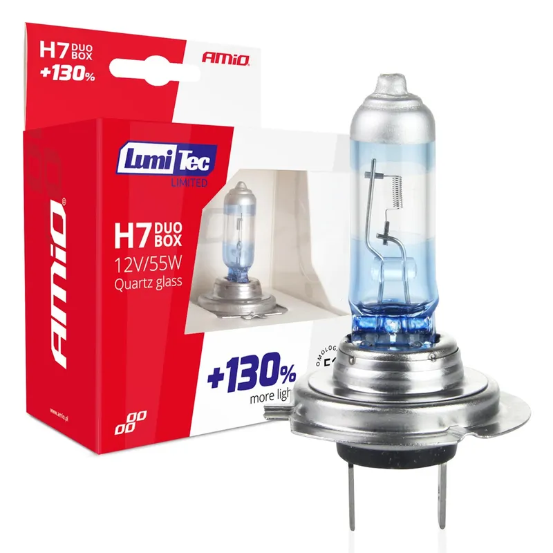 Халогенни Крушки H7 AMiO LumiTec Limited +130%, 12V, 55W, 4300K, E1, Комплект 2 Броя - 0