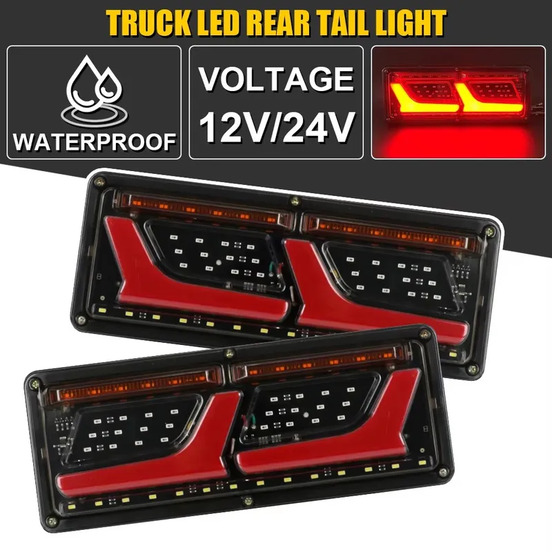 Комплект Ляв + Десен Диодни LED Лед Стопове 12V-24V с Динамичен Мигач Неон Neon Ефект 32x13cm За Бус Камион Тир Ремарке Караванa - 0