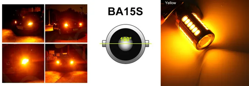 LED Лед Крушки, 33 SMD, С Лупа, BA15S 1156 (P21W), 12V, Оранжева Светлина - 0