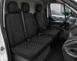 Комплект 2+1 Тапицерия за FORD TRANSIT CUSTOM 2009+ – Текстил, Черна с бял шев, 8 части