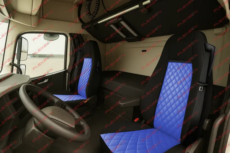Комплект 1+1 тапицерия от еко кожа за VOLVO FH12 EURO 5 2006- 2015 - синьо-черно - 0