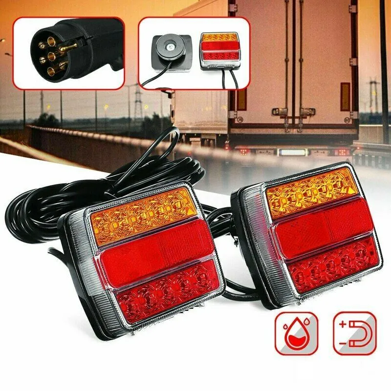 Комплект LED Диодни Стопове 12V с Магнит и Окабеляване, 5 Функции, за Ремаркета, Колесари, Платформи, МПС - 0