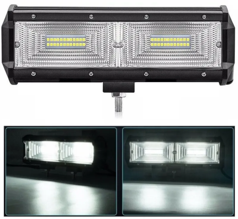 Универсален 144W Лед LED Халоген Фар Работна Лампа 12V - 24V с Разпръсната Flood Светлина за автомобил офроуд бус ван камион 24cm - 0