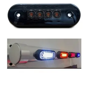 Опушен LED габарит, маркер, токос, Оранжев, 4 диода, 12V-24V - с извит гръб за монтаж на Ролбар, Булбар