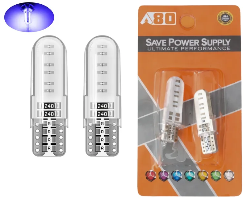 Комплект 2 бр. LED крушки T10 W5W, синя светлина, CANBUS, Silica LED, 12V - блистер - 0