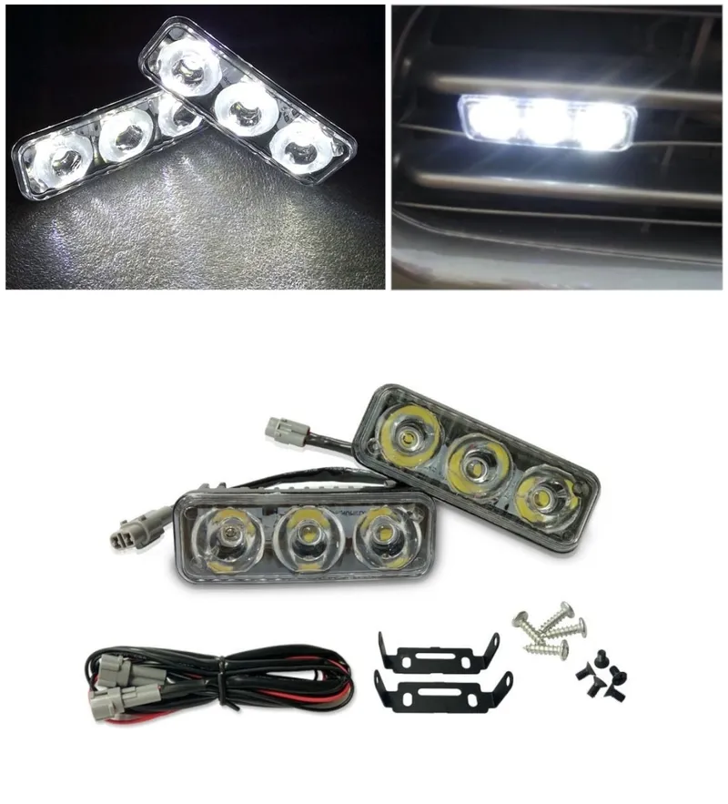 Комплект Предни Мощни 3 Led Лед Диодни Дневни Светлини 12V 3W НОВИ - 0