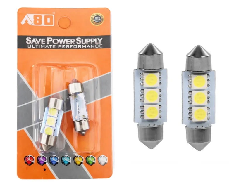 Комплект 2 бр. LED крушки C5W 31 mm, 3x SMD 5050, 6000–6500K бяла светлина – блистер - 0