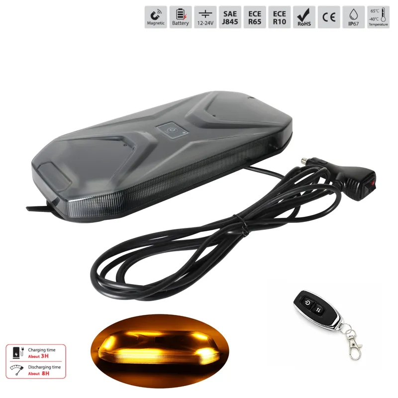LED аварийна лампа 32.5 см, 28W, 68 LED, 20 режима, вградена батерия, дистанционно управление, E-Mark E9, ECE R10, 12V / 24V, оранжева светлина, опушена - 0