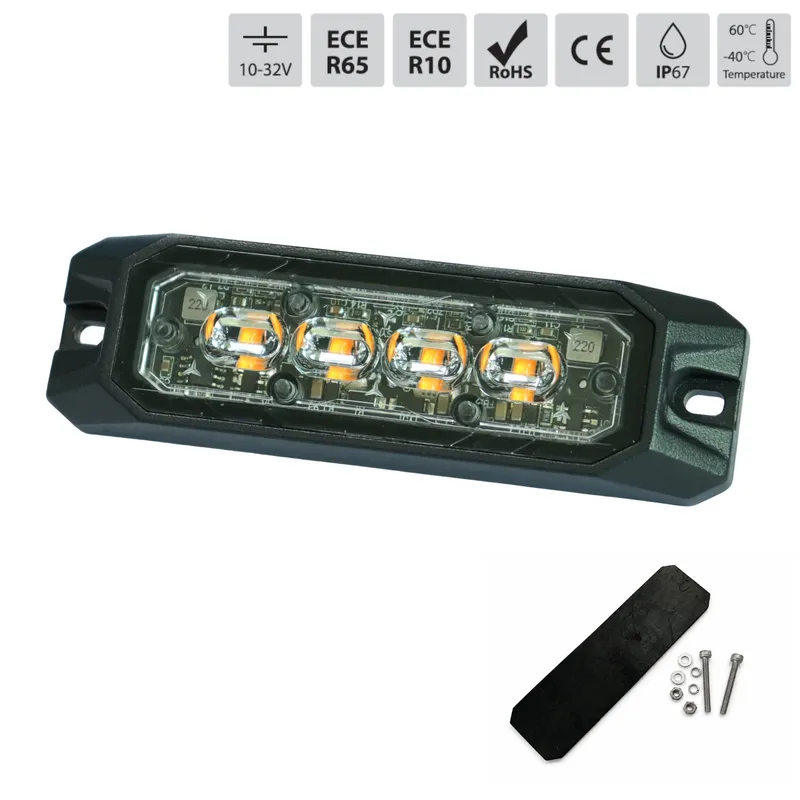 LED Габарит с оранжева блиц светлина и 9 блиц режима, 4 LED, 15.1W, E-Mark E9, ECE R65 / R10, IP67, 12–24V - 0