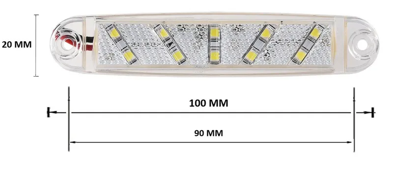 ЛЕД LED Бял Диоден Маркер Габарит Токос със 10 светодиода за камион ремарке бус ван платформа 12V-24V - 0