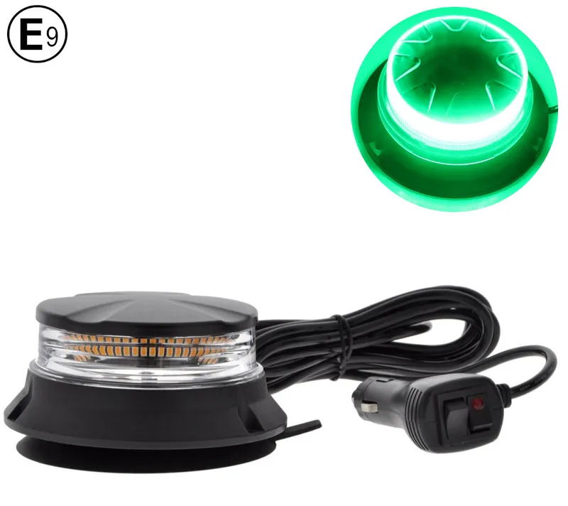24W LED Компактна Диодна Въртяща се Сигнална Аварийна Лампа Маяк Буркан с магнит и вендуза 12V - 24V с магнит Е9 E-Mark Зелена Светлина - 0