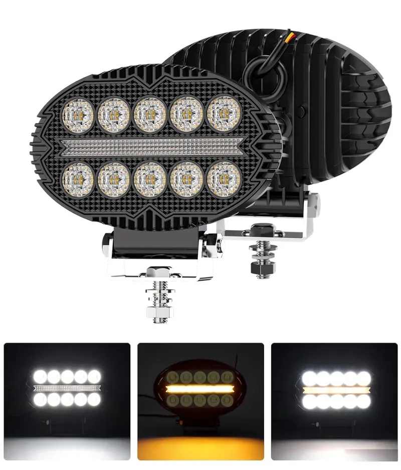 Универсален LED халоген с бяла светлина и оранжев DRL - 10 диода, 2000 lm, 12V-24V, IP67, 5 режима на работа, стробоскопичен режим и динамичен мигач - 0