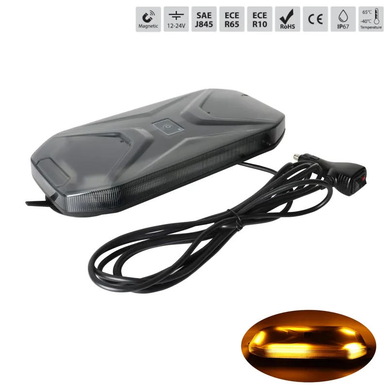 LED аварийна лампа 30W, 68 LED, 20 режима, магнитен монтаж с вендузи, E-Mark E9/E57, R65, IP67, 12–24V, оранжева светлина, опушен корпус - 0