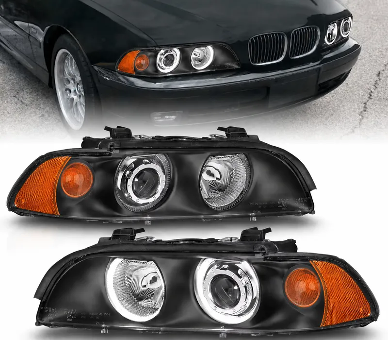 Комплект тунинг фарове с Angel Eyes за BMW 5-та серия E39 1997–2003г. черни с крушки - 0