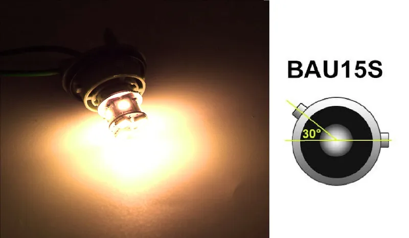 LED Лед Крушки, 22 SMD, BA15S 1156 (P21W), Асиметрични, Разминати пинове (150°) , Offset, 12V, Оранжева, Жълта Светлина - 0