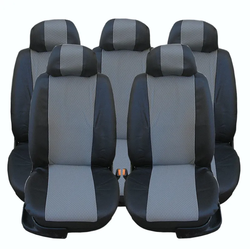 Калъфи тапицерия 5 единични седалки за VW Touran Sharan Ford Galaxy Citroen C8 Peugeot 307SW Citroen C4 Grand Picasso Peugeot 806 807 Черно-Сиво кожа-плат - 0