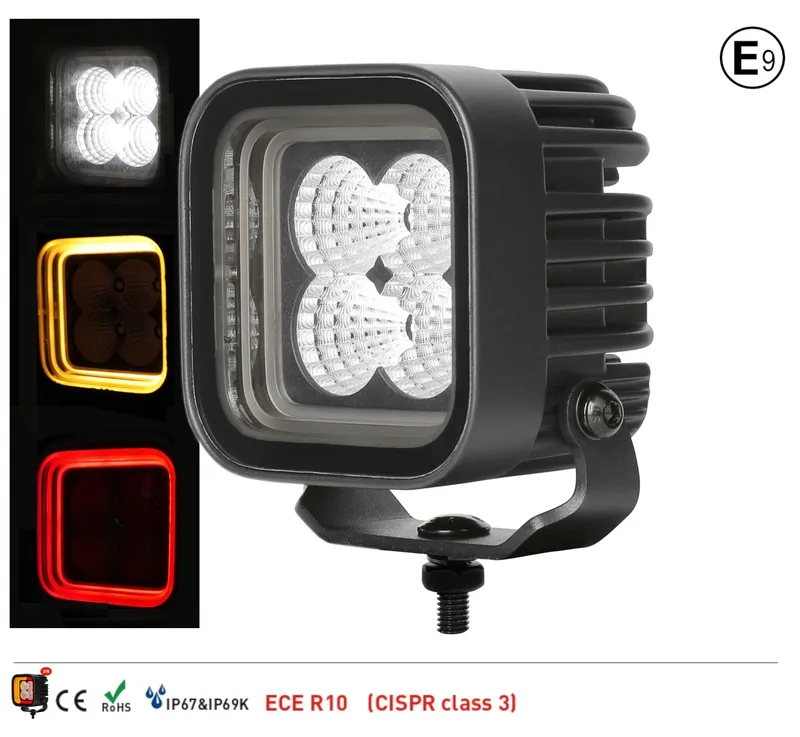 30W LED Халоген Бял, Разпръсната светлина с жълта и червена DRL светлина 12V-24V - 0