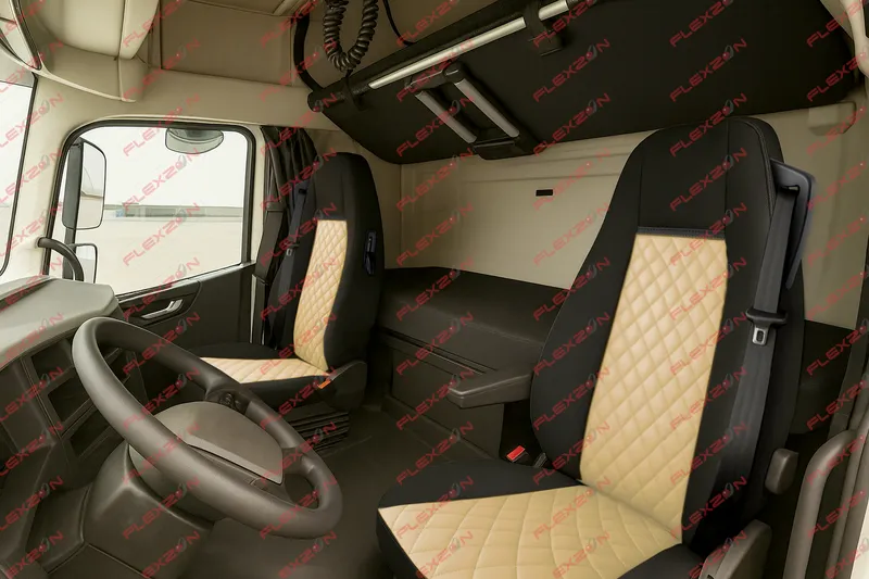 Комплект 1+1 тапицерия от еко кожа за VOLVO FH EURO 6 2016-2020 - бежово-черно - 0