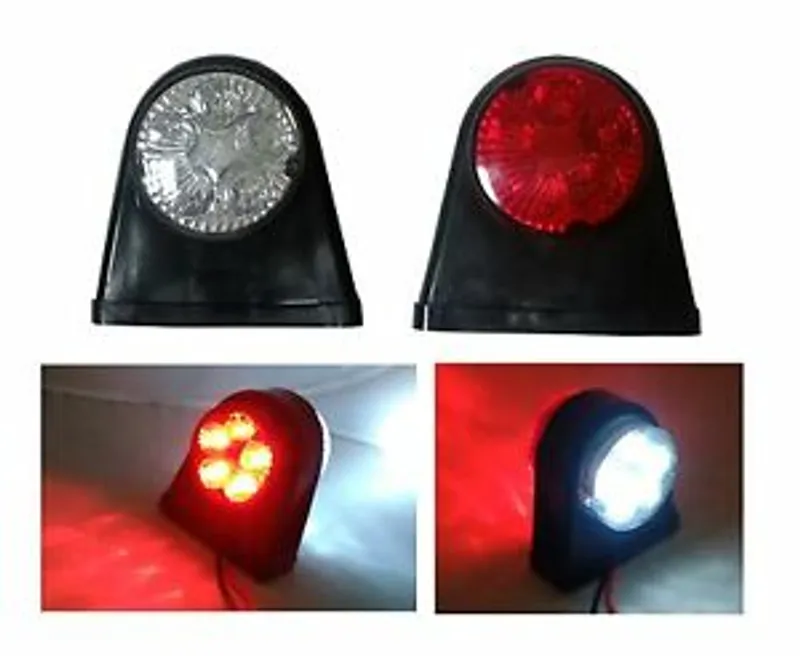 Комплект от 2 броя -12-V24V LED ЛЕД Гумени Диодени Странични Маркери Рогчета Светлини За Камион Ремарке Платформа Червено-Бяло - 0