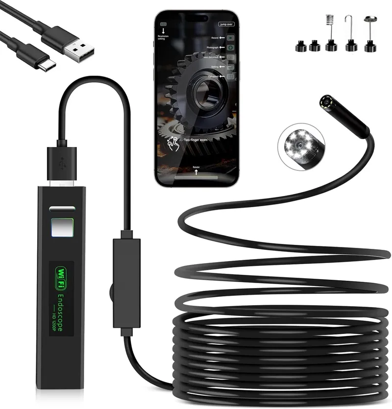HD WIFI Безжичен ендоскоп камера за телефон съвместим с iOS и Android 720p 5м кабел - 0