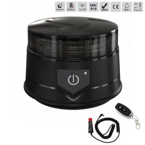 Оранжева LED аварийна лампа с опушен корпус, 36 LED, 19W, 7 режима, дистанционно, вградена батерия, магнит и вендуза, E-Mark E9, ECE R10, IP67, 12–24V