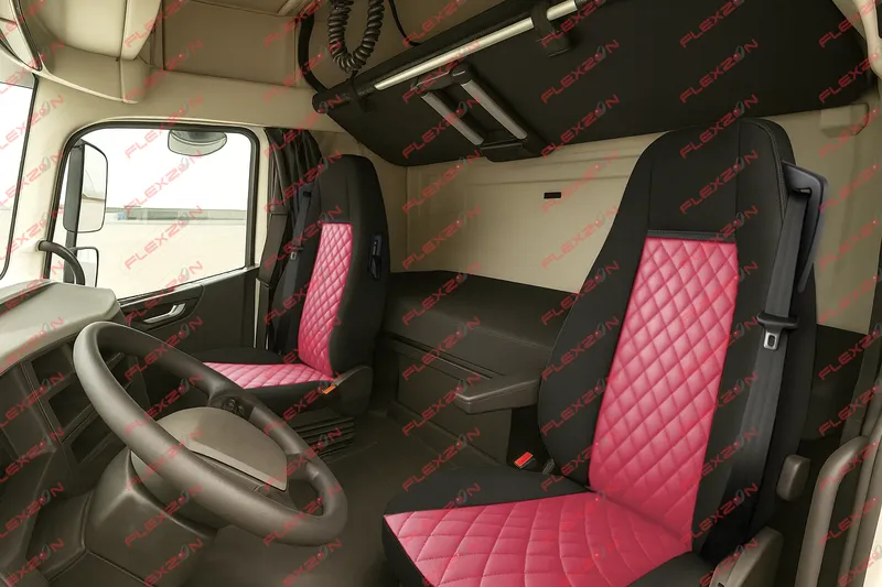Комплект 1+1 тапицерия от еко кожа за VOLVO FH EURO 6 2016-2020 - червено-черно - 0