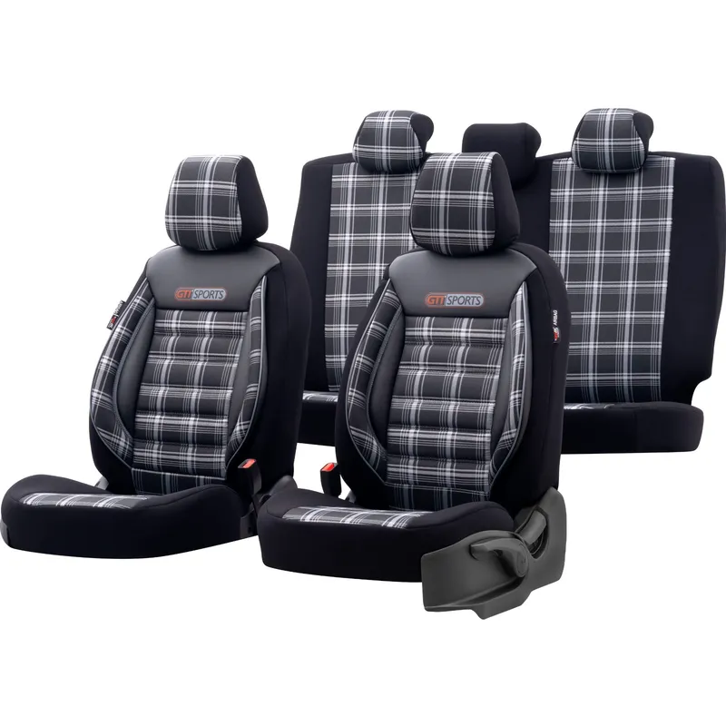 Комплект Луксозна Тапицерия OTOM текстил с еко кожа GTI SPORTS Design – Черна със сив шев, за Предни и Задни Седалки - 0