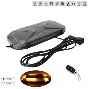 LED аварийна лампа 32.5 см, 28W, 68 LED, 20 режима, вградена батерия, дистанционно управление, E-Mark E9, ECE R10, 12V / 24V, оранжева светлина, опушена