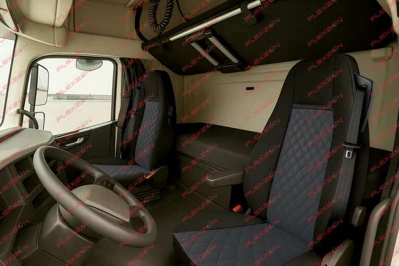 Комплект 1+1 тапицерия от еко кожа за VOLVO FH EURO 6 2016-2020 - черно - 0