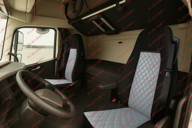 Комплект 1+1 тапицерия от еко кожа за VOLVO FH EURO 6 2016-2020 - сиво-черно - 0
