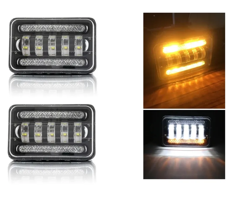 Комплект от 2бр. универсалeн 5 инча ЛЕД LED фар лампа халоген 12V-24V къси/дълги с DRL дневни светлини мигач бяло-жълто 8000lm за АТВ джип камион трактор и др. - 0
