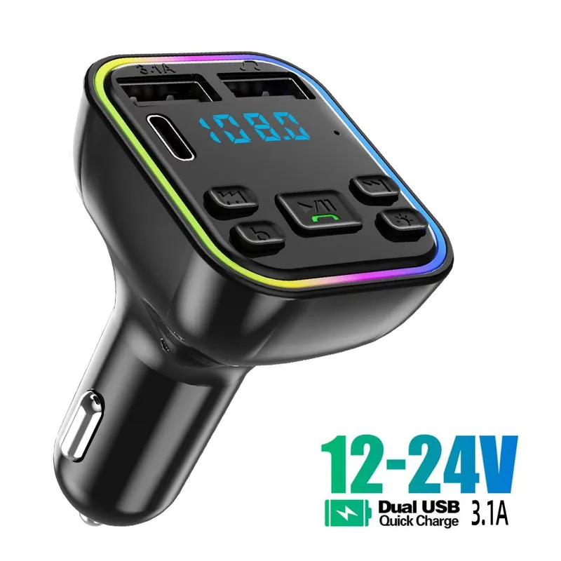 12-24V Автомобилен bluetooth 5.0 FM трансмитер зарядно телефон безжичен хендсфри MP3 модулатор плейър аудио приемник PD Type-C Dual USB 3.1A бързо зареждане - 0