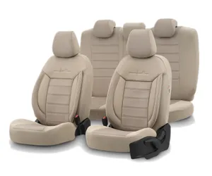 Комплект Луксозна Тапицерия OTOM текстил с еко кожа COMFORT LINE Design – Бежова с бежов шев, за Предни и Задни Седалки