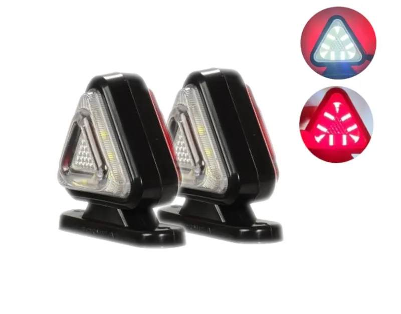 Комплект от 2 броя 18LED ЛЕД мини светодиоднен габарит токос тип рогче 12 - 24V бяло - червено с триъгълна форма Неон Ефект за ремаркета платформи камиони и др. - 0