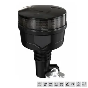 LED оранжева аварийна лампа с опушен корпус, 36 LED, 19W, 12–24V, 7 режима, E-Mark E9, ECE R65/R10, IP67, монтаж на стойка