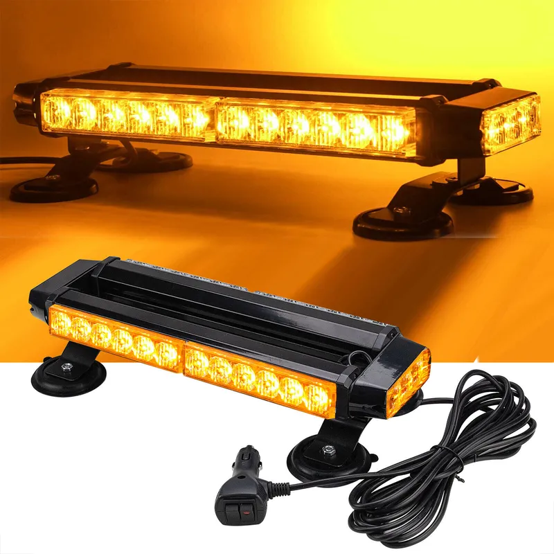 30 LED Двустранна Аварийна Сигнална Лампа Блиц Маяк с Магнити За Пътна Помощ Платформа Снегорин 12-24V със 7 режима на работа Жълта 39.5 cm. - 0