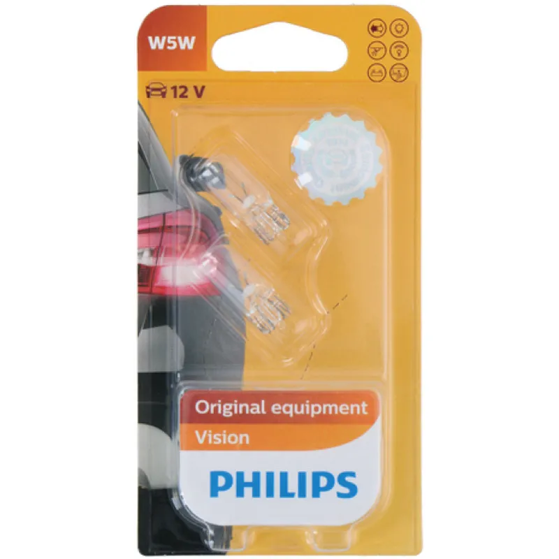 Комплект от 2 броя крушки крушка 12V T10 5W в блистер бяла светлина Philips - 0